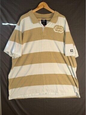 Ecko Unltd Polo Shirt 4XL Beige White Striped Rhino Logo Streetwear